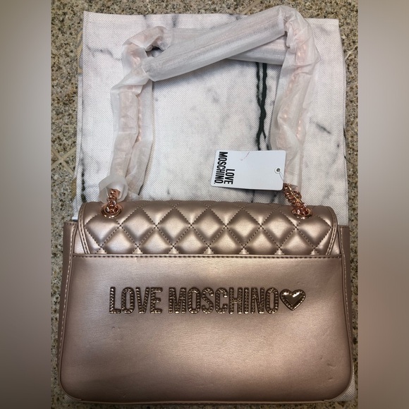 LOVE Moschino Borsa Quilted Bag Metallic Rose Gold - Brand New - Picture 6 of 9